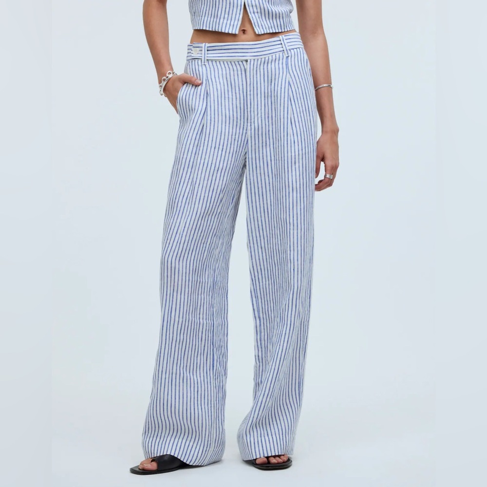 Madewell Blue and White Striped Wide-Leg Pants